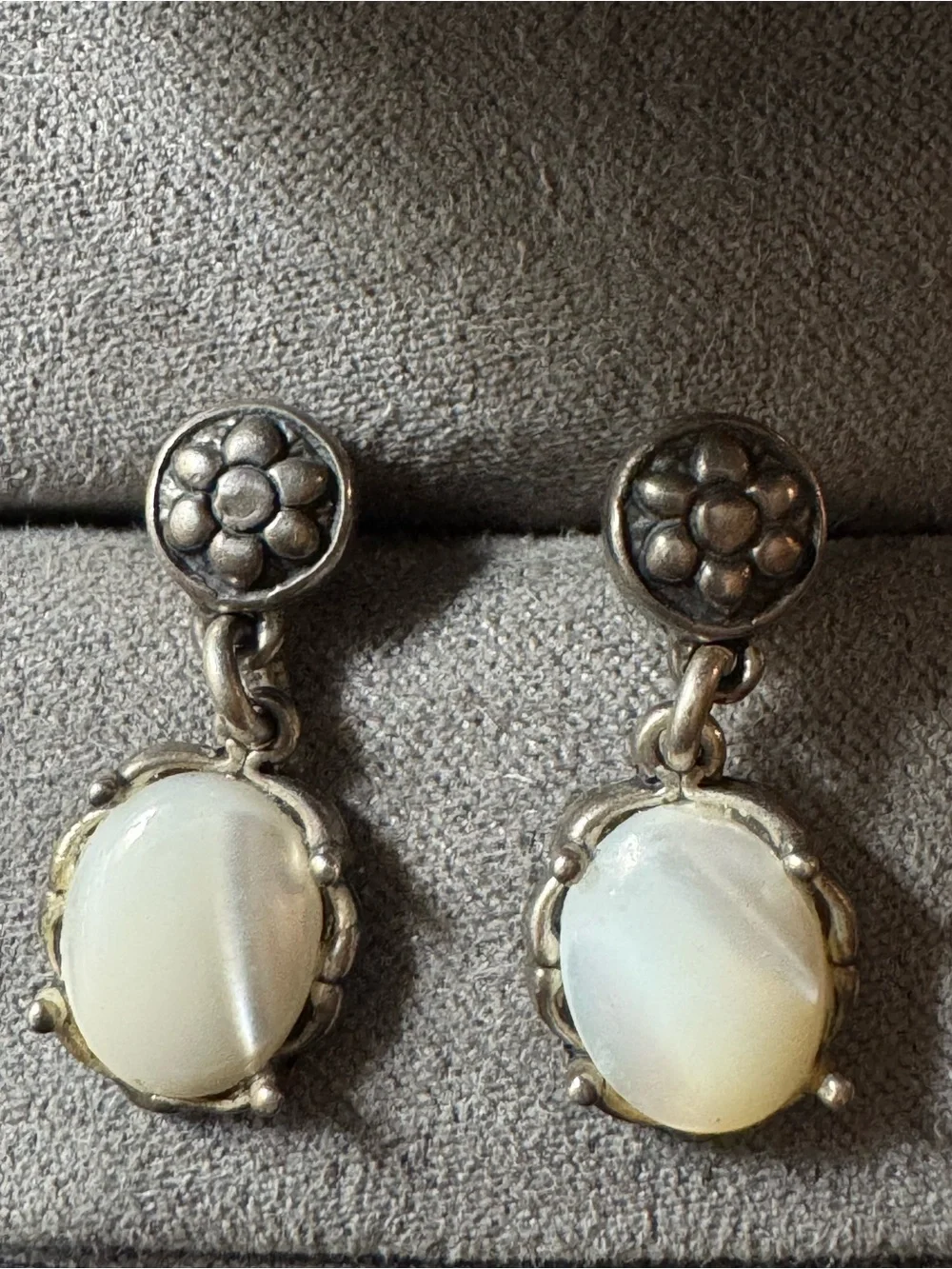 Sterling Silver Mother of Pearl Drop Earrings - Floral Studs